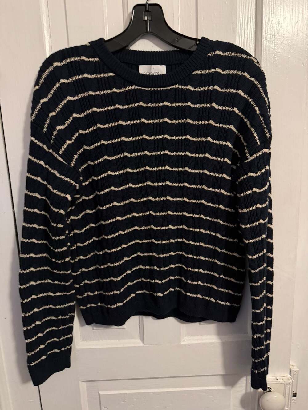Stitches + Stripes Navy and White Striped Cable Knit Sweater Medium